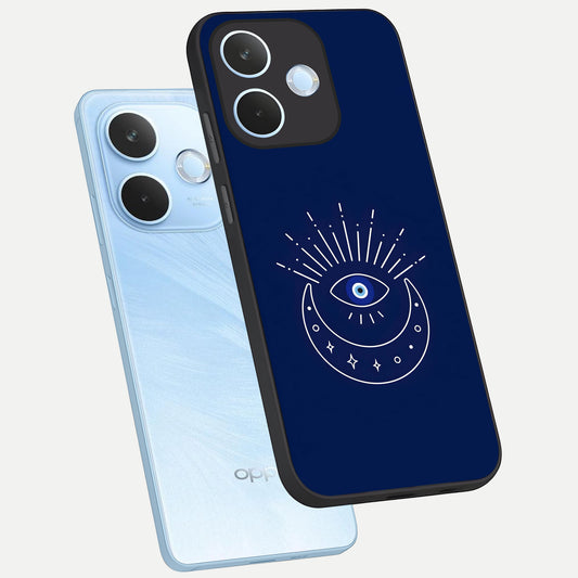 Blue Evil Eye phone case For Oppo Reno 15 Pro mini showing premium glass back cover with detailed artwork