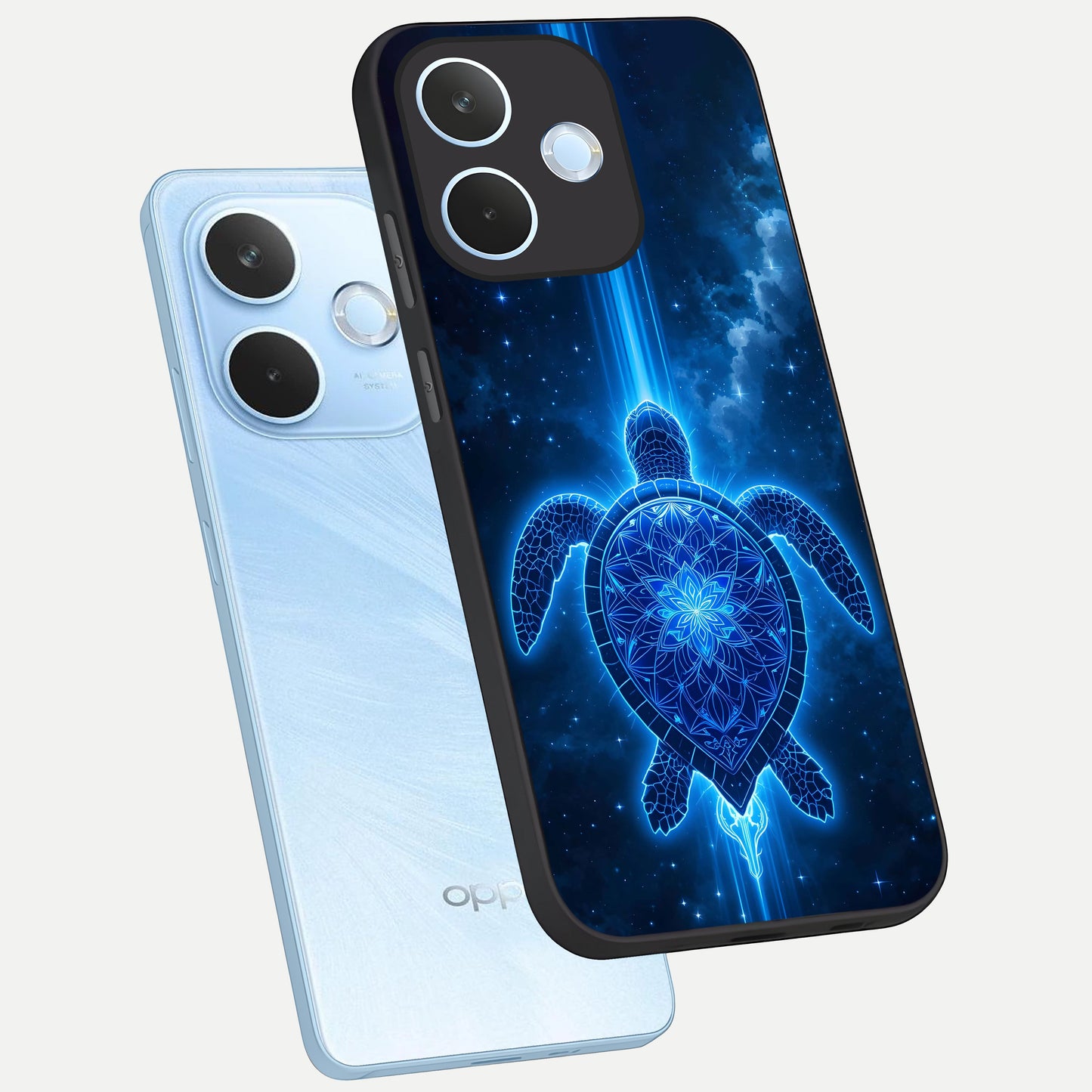  Blue Galaxy Turtle phone case For Oppo Reno 15 Pro mini showing premium glass back cover with detailed artwork