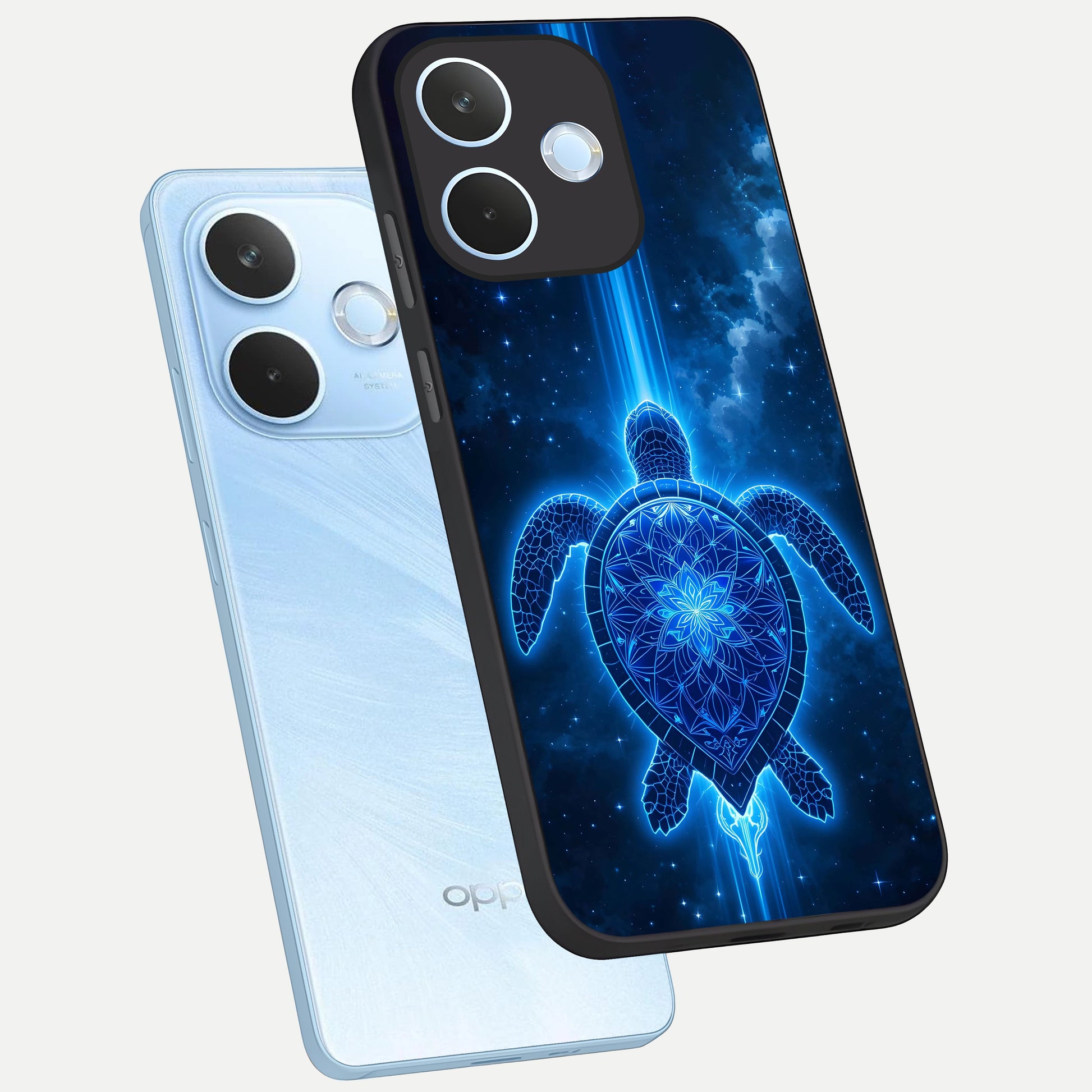  Blue Galaxy Turtle phone case For Oppo Reno 15 Pro mini showing premium glass back cover with detailed artwork
