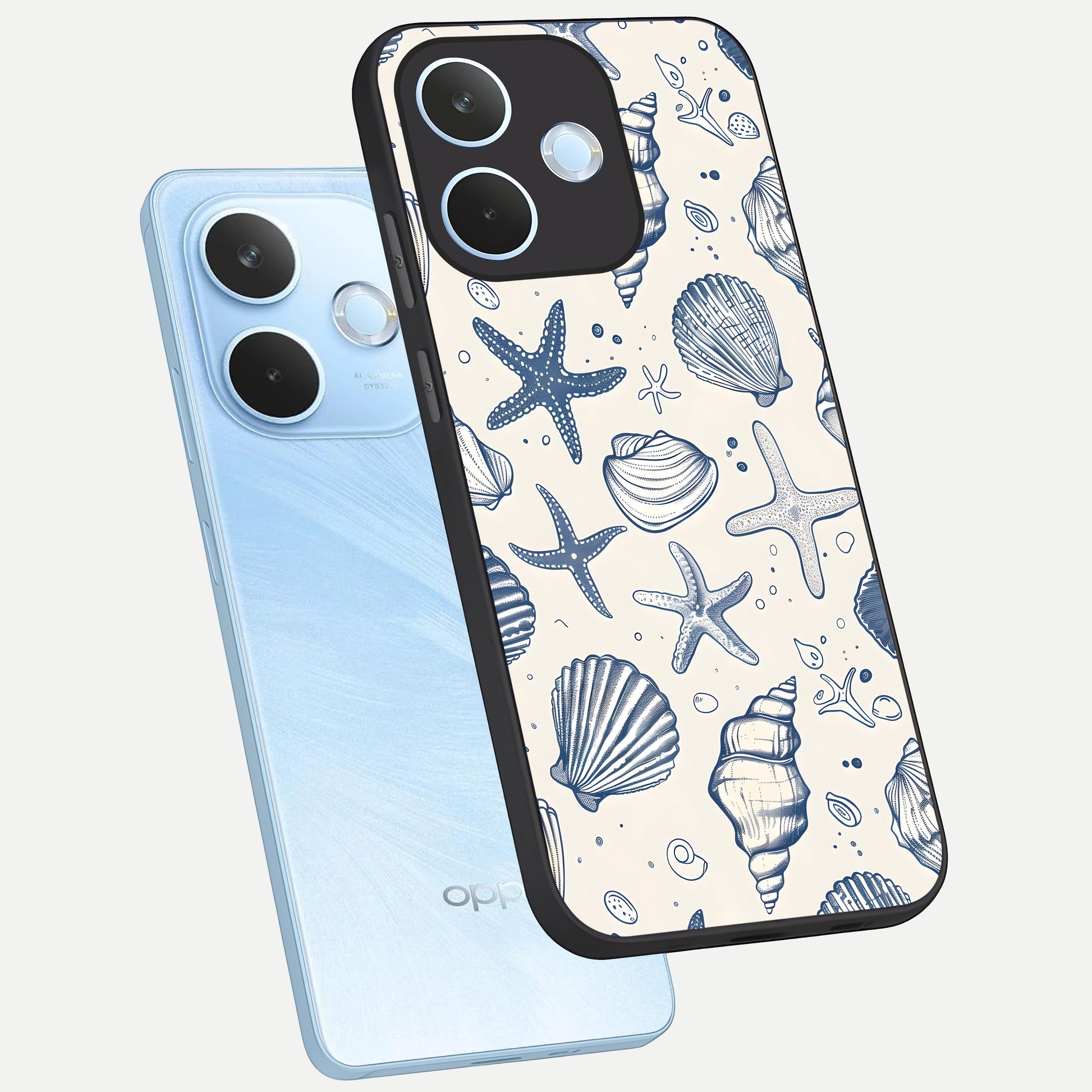  Blue Ocean Outline phone case For Oppo Reno 15 Pro mini showing premium glass back cover with detailed artwork