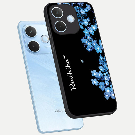  Blue Petal Dream Custom Name phone case For Oppo Reno 15 Pro mini showing premium glass back cover with detailed artwork