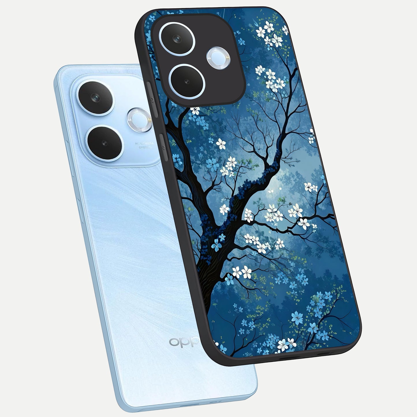  Blue Tree Serenity phone case For Oppo Reno 15 Pro mini showing premium glass back cover with detailed artwork