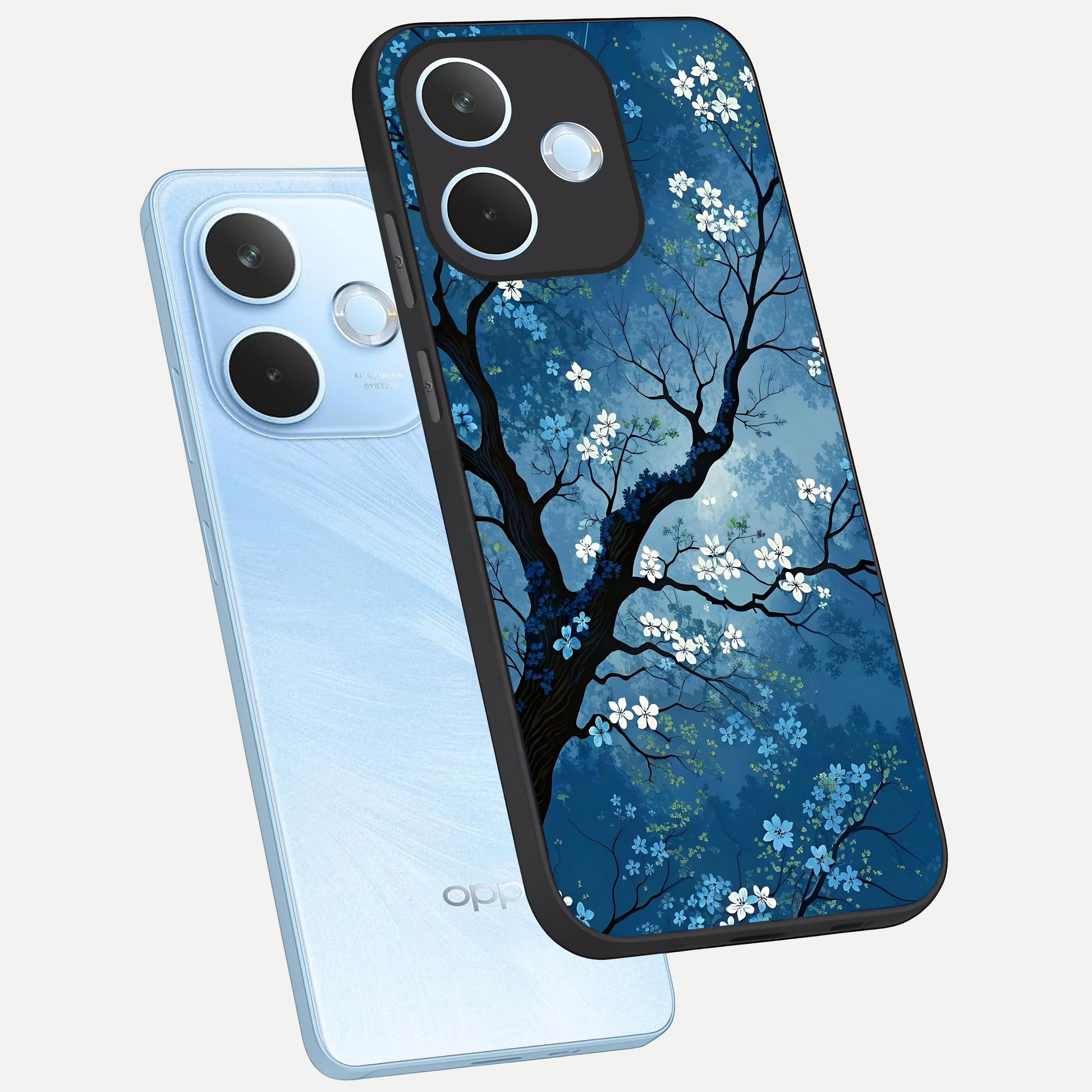  Blue Tree Serenity phone case For Oppo Reno 15 Pro mini showing premium glass back cover with detailed artwork