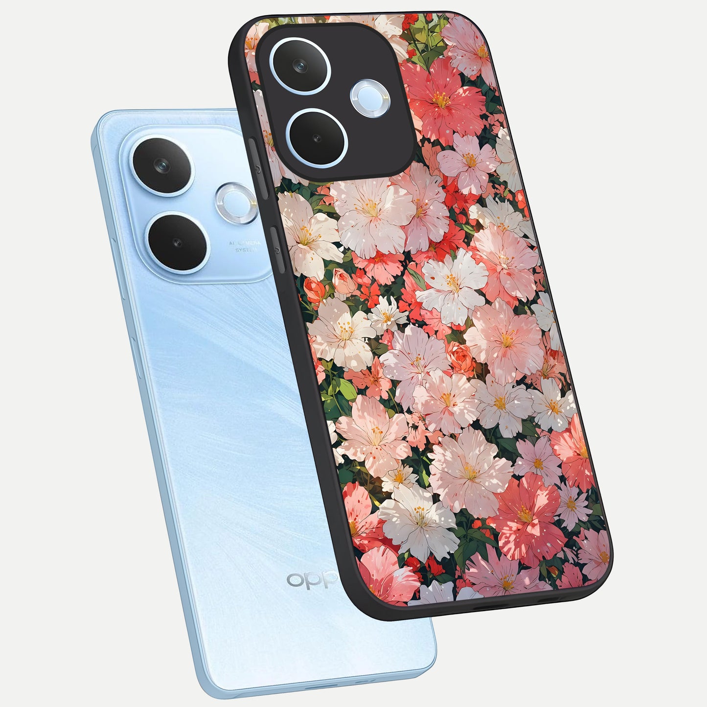  Blush Bloom Field phone case For Oppo Reno 15 Pro mini showing premium glass back cover with detailed artwork