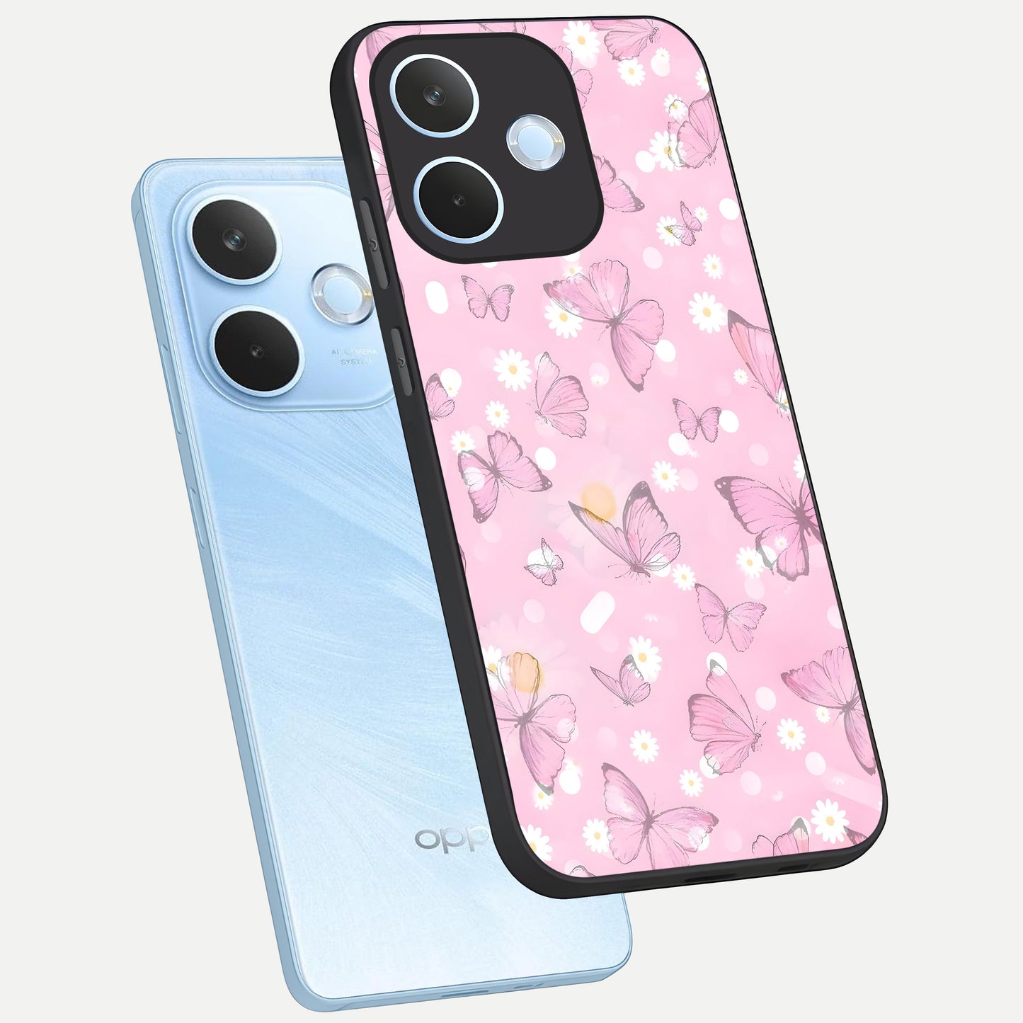  Blush Butterfly Garden phone case For Oppo Reno 15 Pro mini showing premium glass back cover with detailed artwork