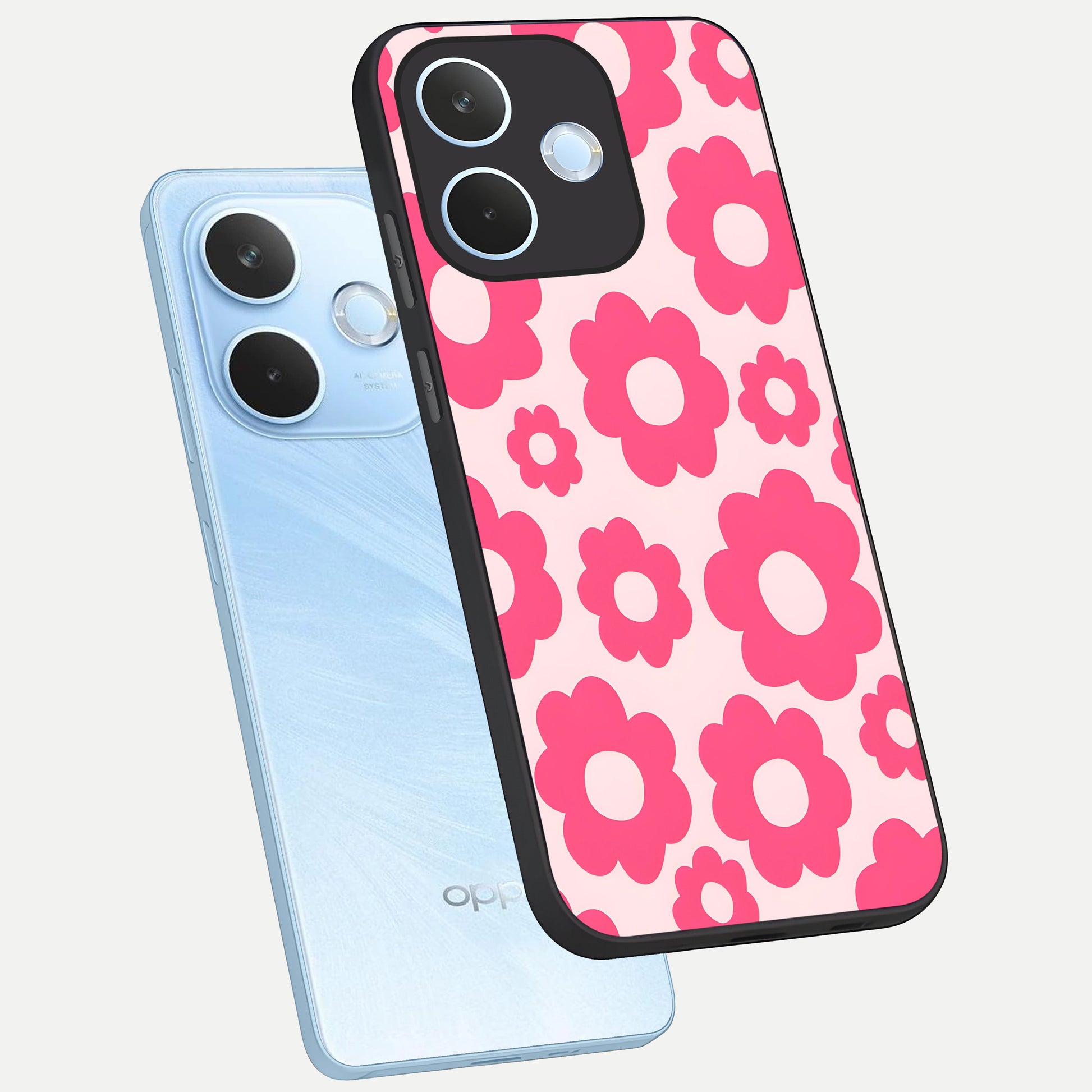  Blush Flower Pop phone case For Oppo Reno 15 Pro mini showing premium glass back cover with detailed artwork