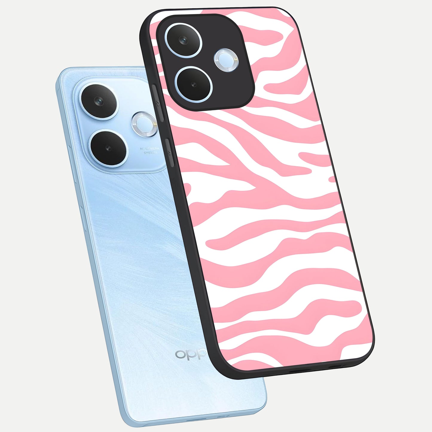  Blush Zebra Flow phone case For Oppo Reno 15 Pro mini showing premium glass back cover with detailed artwork