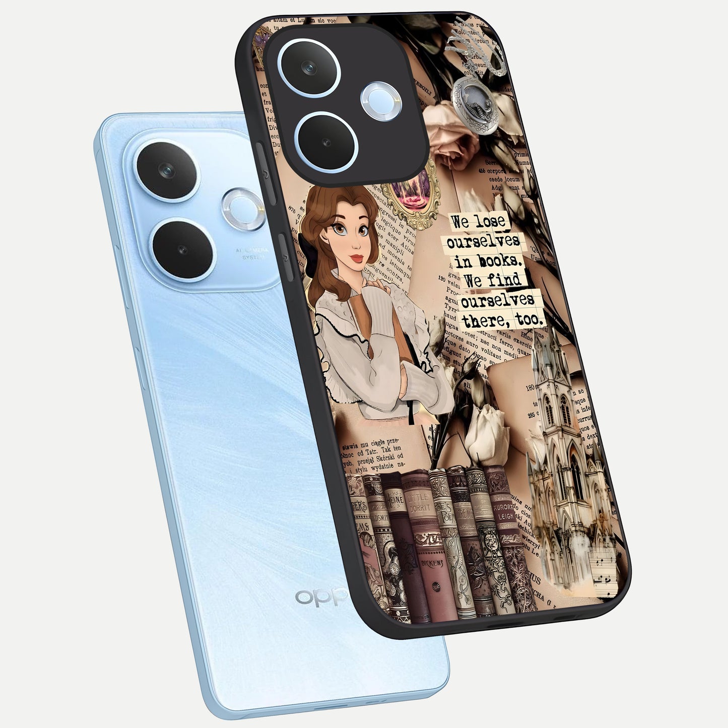  Bookish Dream World phone case For Oppo Reno 15 Pro mini showing premium glass back cover with detailed artwork