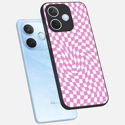  Bubblegum Check Wave phone case For Oppo Reno 15 Pro mini showing premium glass back cover with detailed artwork