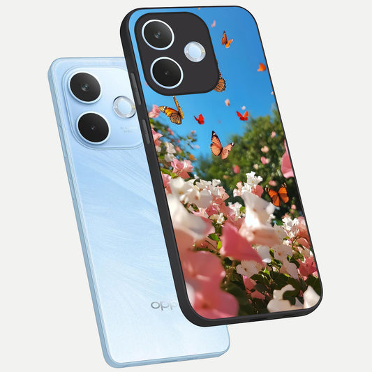  Butterflies In Bloom Sky phone case For Oppo Reno 15 Pro mini showing premium glass back cover with detailed artwork