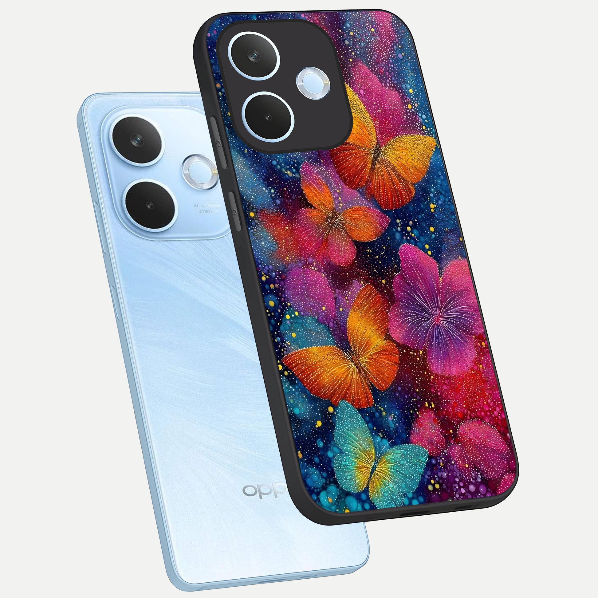  Butterfly Dream Mist phone case For Oppo Reno 15 Pro mini showing premium glass back cover with detailed artwork