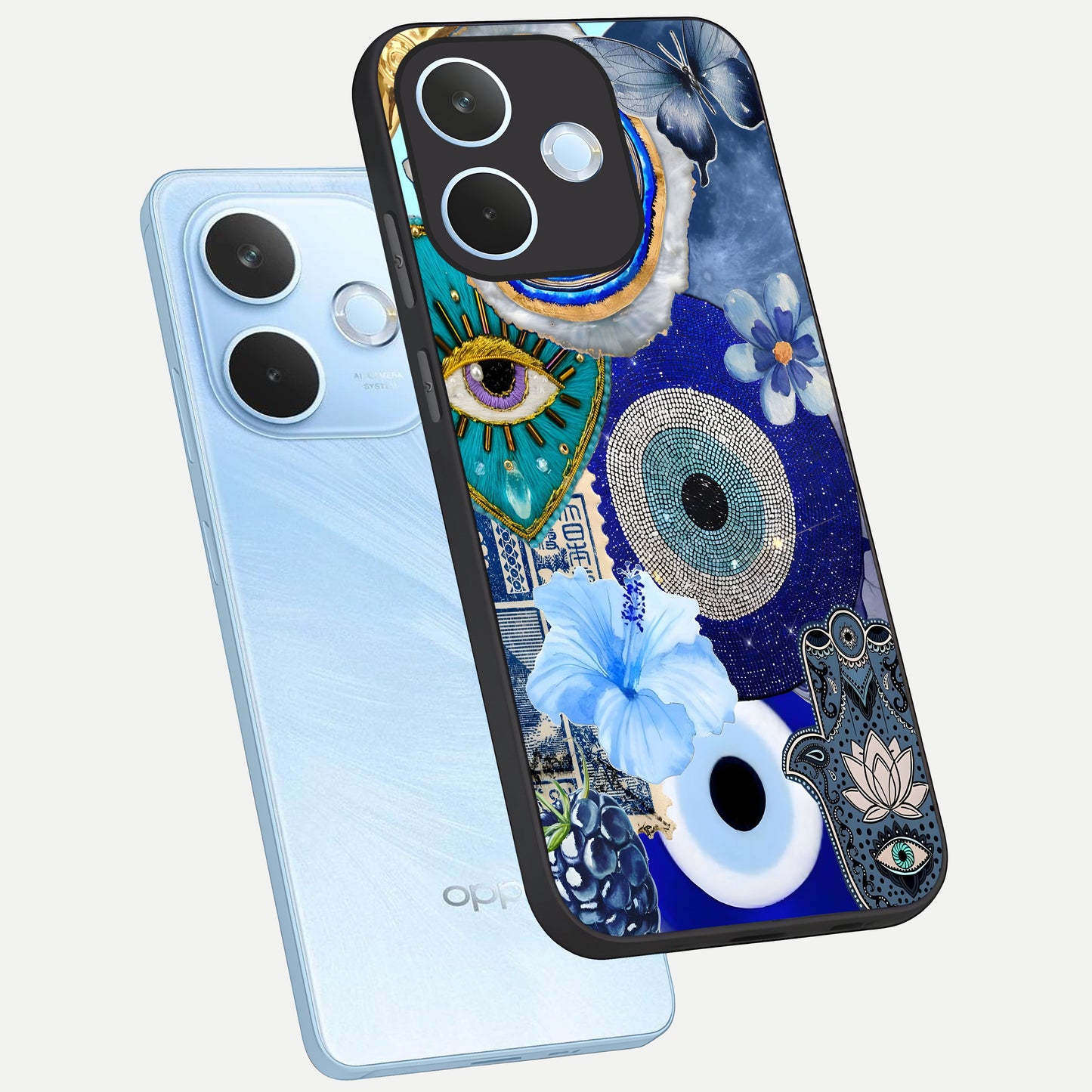  Celestial Blue Vision phone case For Oppo Reno 15 Pro mini showing premium glass back cover with detailed artwork