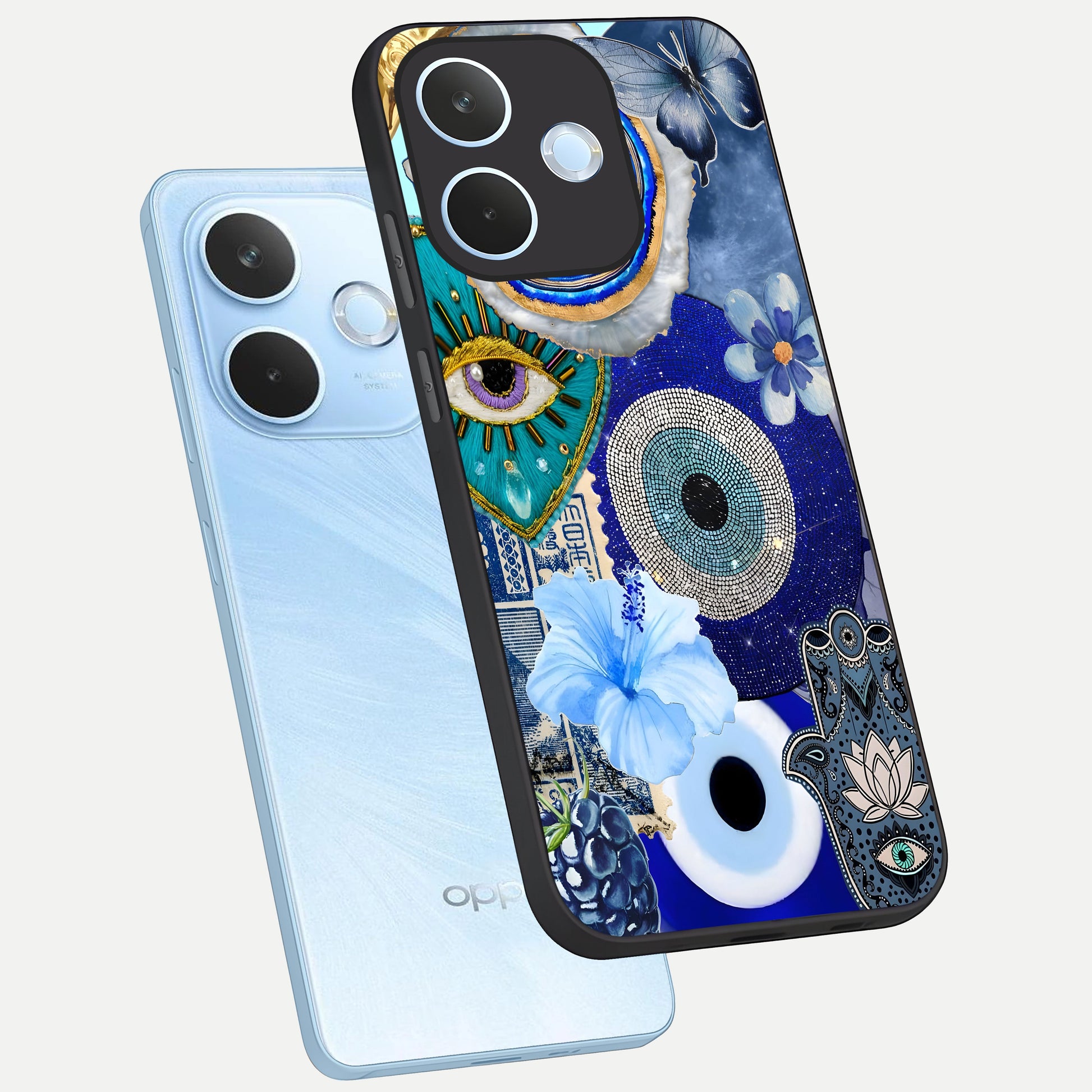  Celestial Blue Vision phone case For Oppo Reno 15 Pro mini showing premium glass back cover with detailed artwork