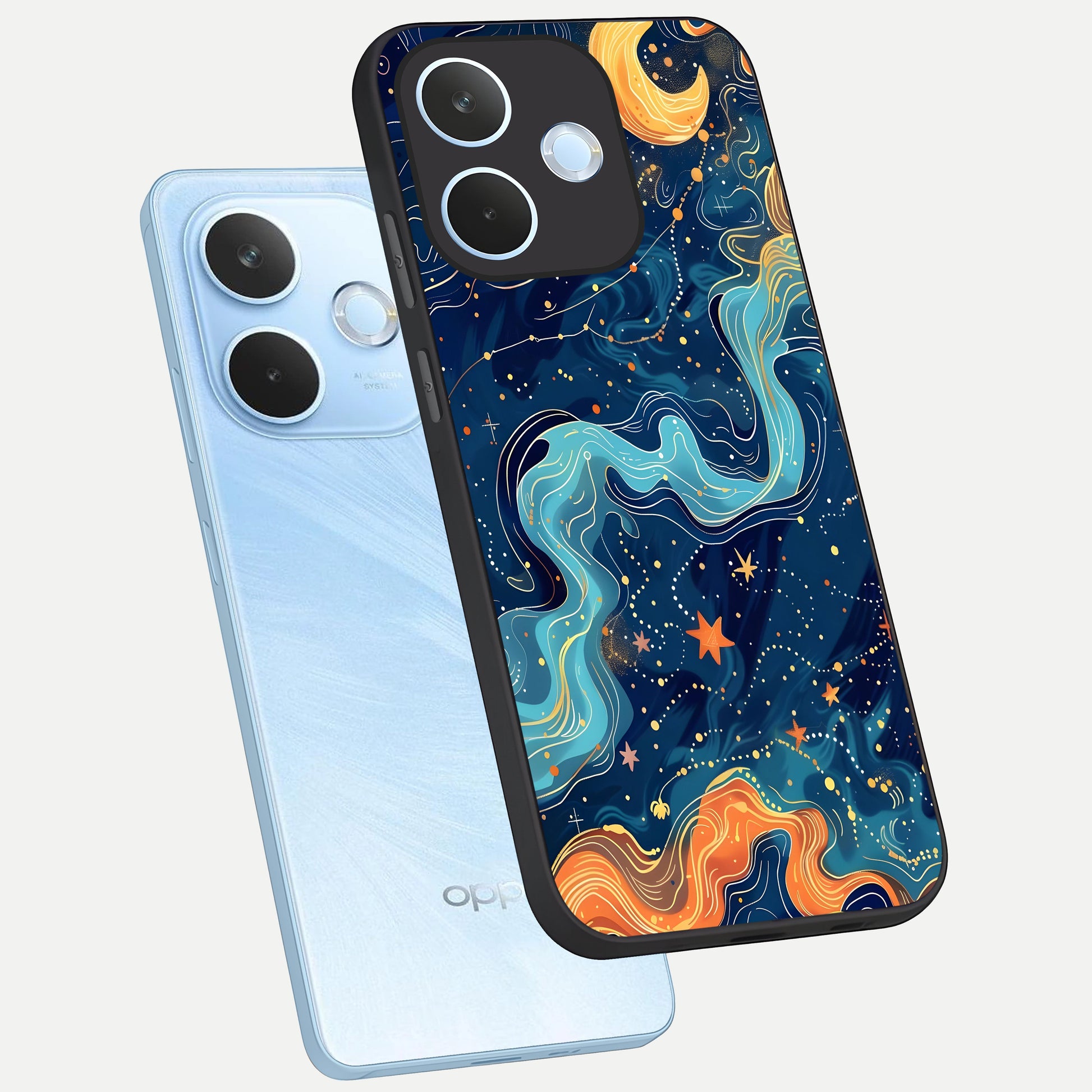  Celestial Dream Flow phone case For Oppo Reno 15 Pro mini showing premium glass back cover with detailed artwork