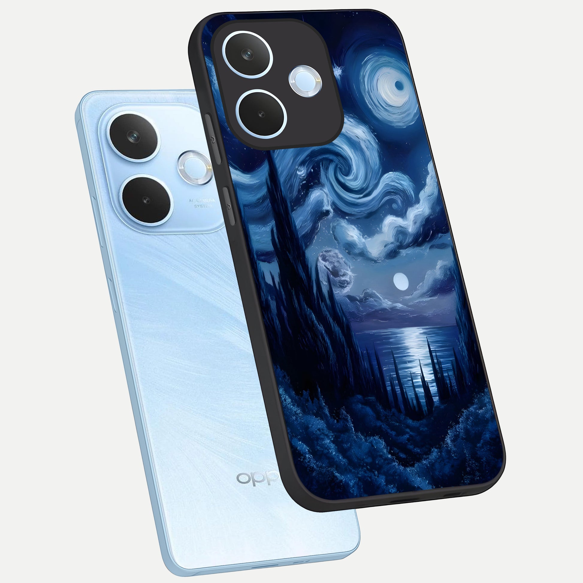 Celestial Dream Van Gogh phone case For Oppo Reno 15 Pro mini showing premium glass back cover with detailed artwork