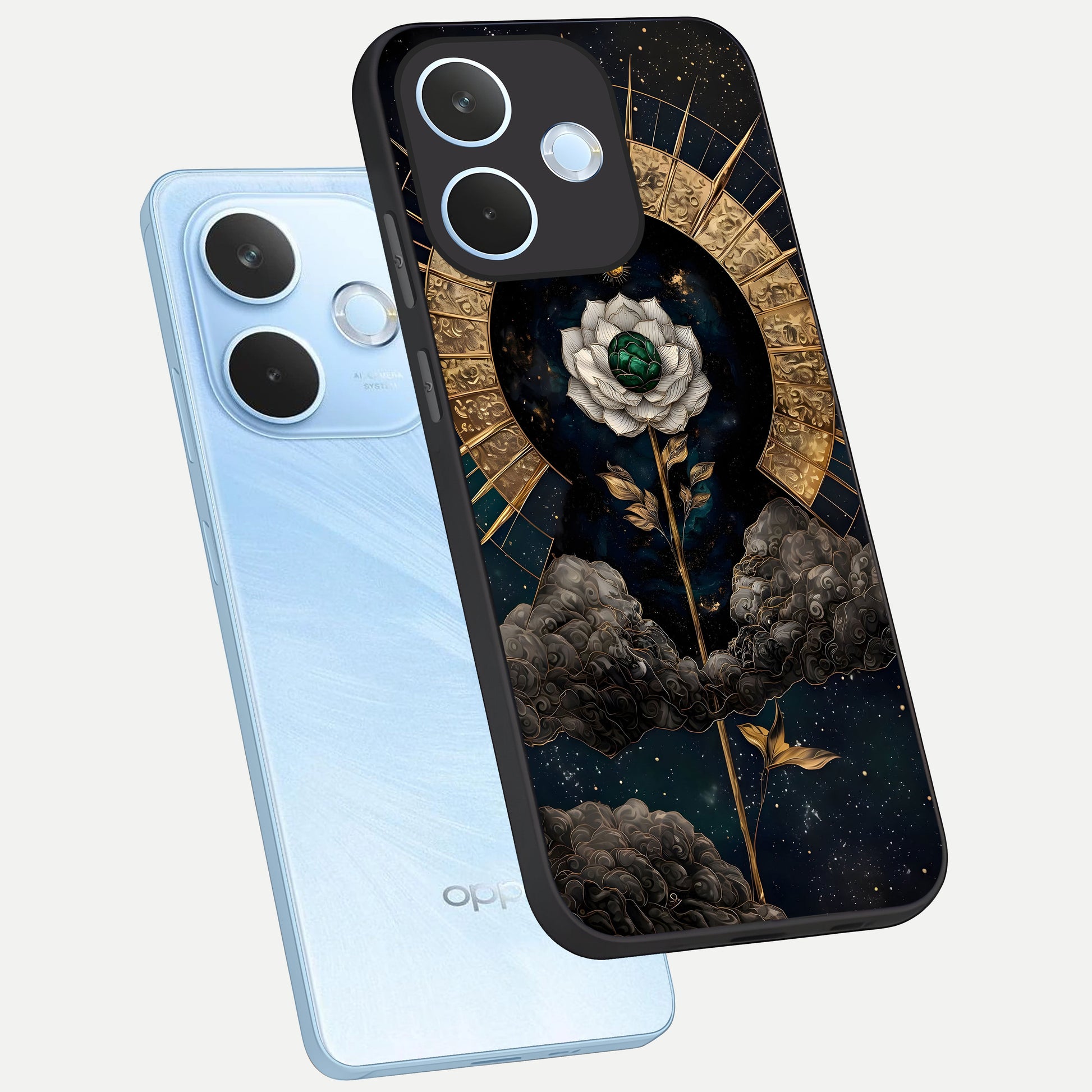  Celestial Lotus Morang phone case For Oppo Reno 15 Pro mini showing premium glass back cover with detailed artwork