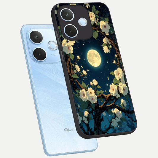  Celestial Moon And Flower phone case For Oppo Reno 15 Pro mini showing premium glass back cover with detailed artwork