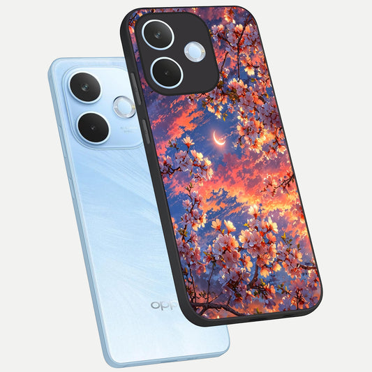  Celestial Sakura Sunset phone case For Oppo Reno 15 Pro mini showing premium glass back cover with detailed artwork