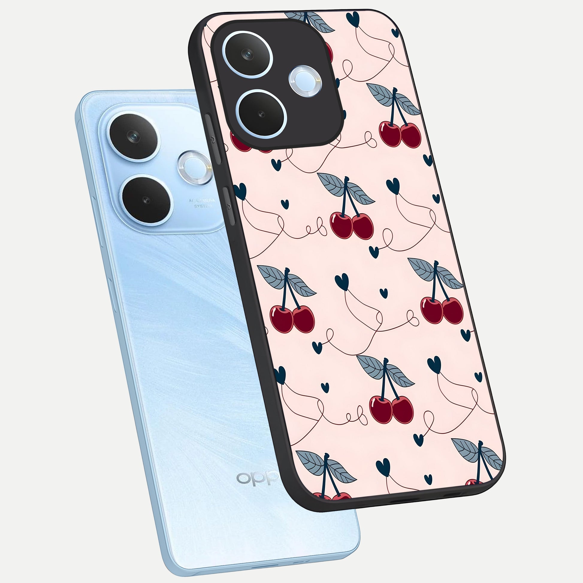  Cherry Heart Line phone case For Oppo Reno 15 Pro mini showing premium glass back cover with detailed artwork