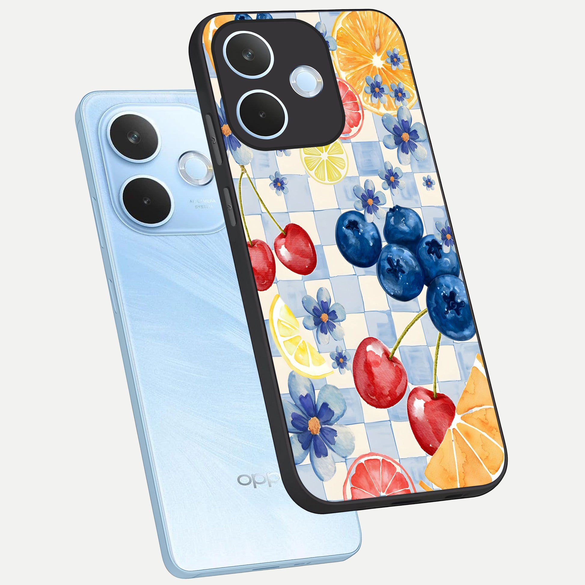  Citrus Bloom Joy phone case For Oppo Reno 15 Pro mini showing premium glass back cover with detailed artwork