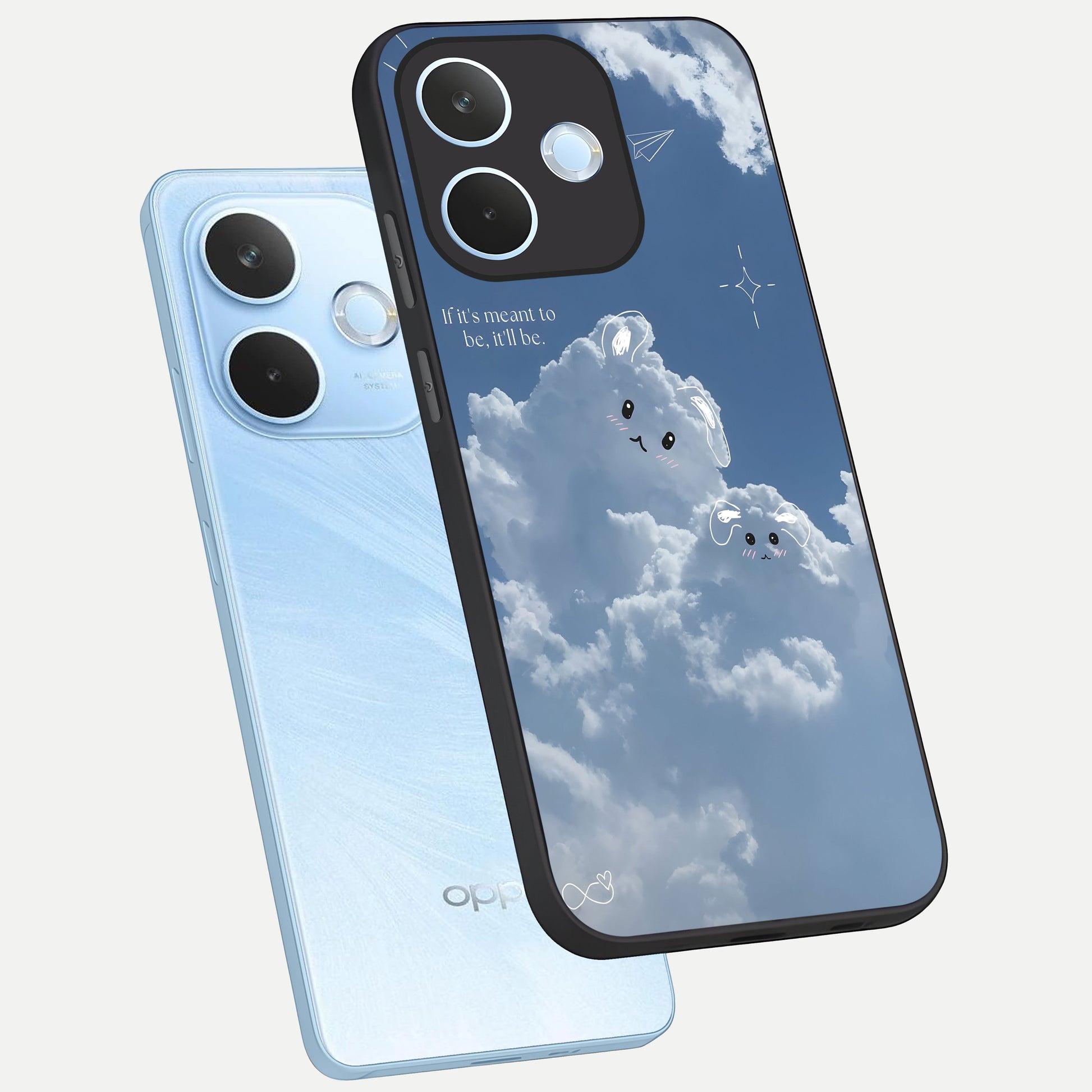  Cloud Bunny Dreams phone case For Oppo Reno 15 Pro mini showing premium glass back cover with detailed artwork
