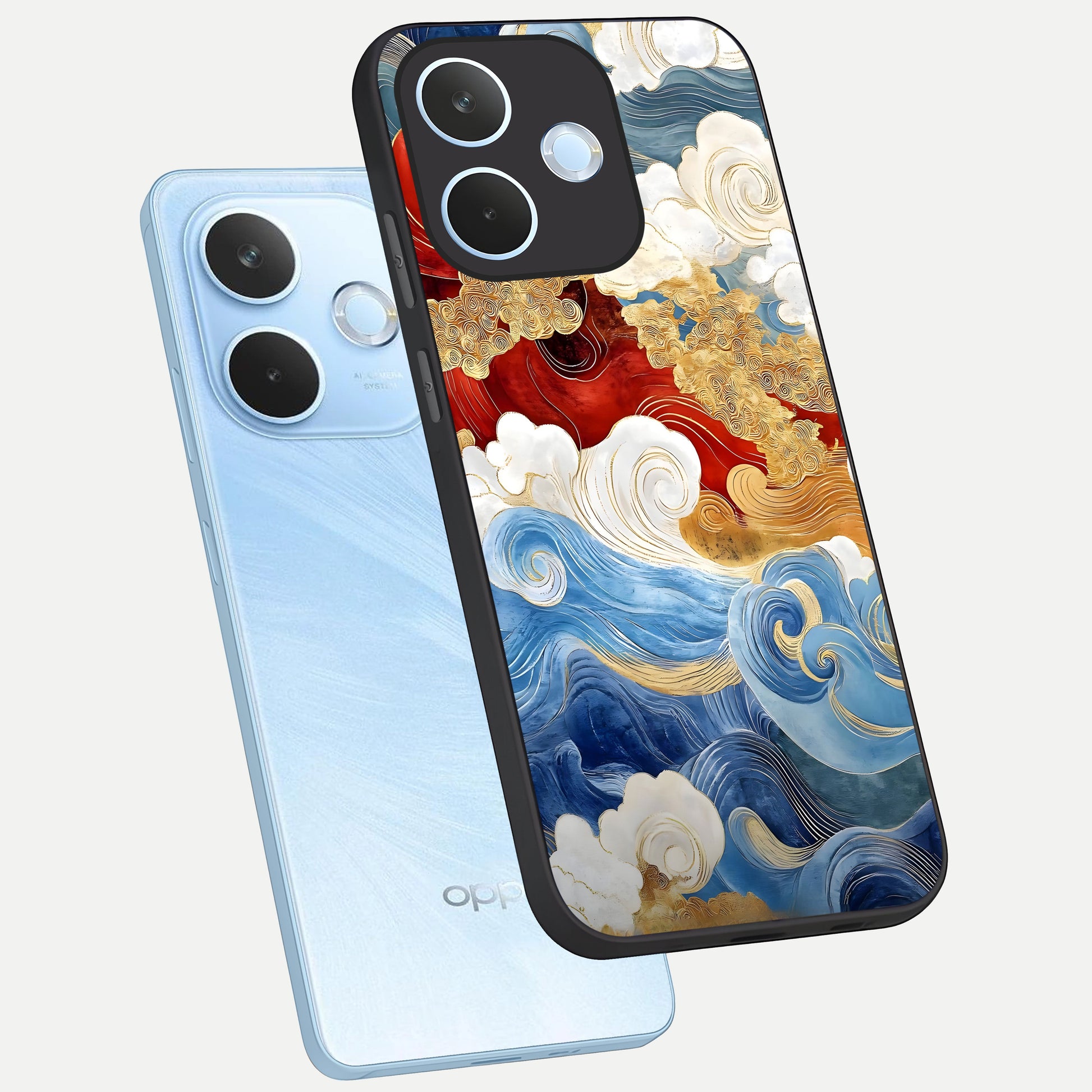  Colored Waves phone case For Oppo Reno 15 Pro mini showing premium glass back cover with detailed artwork