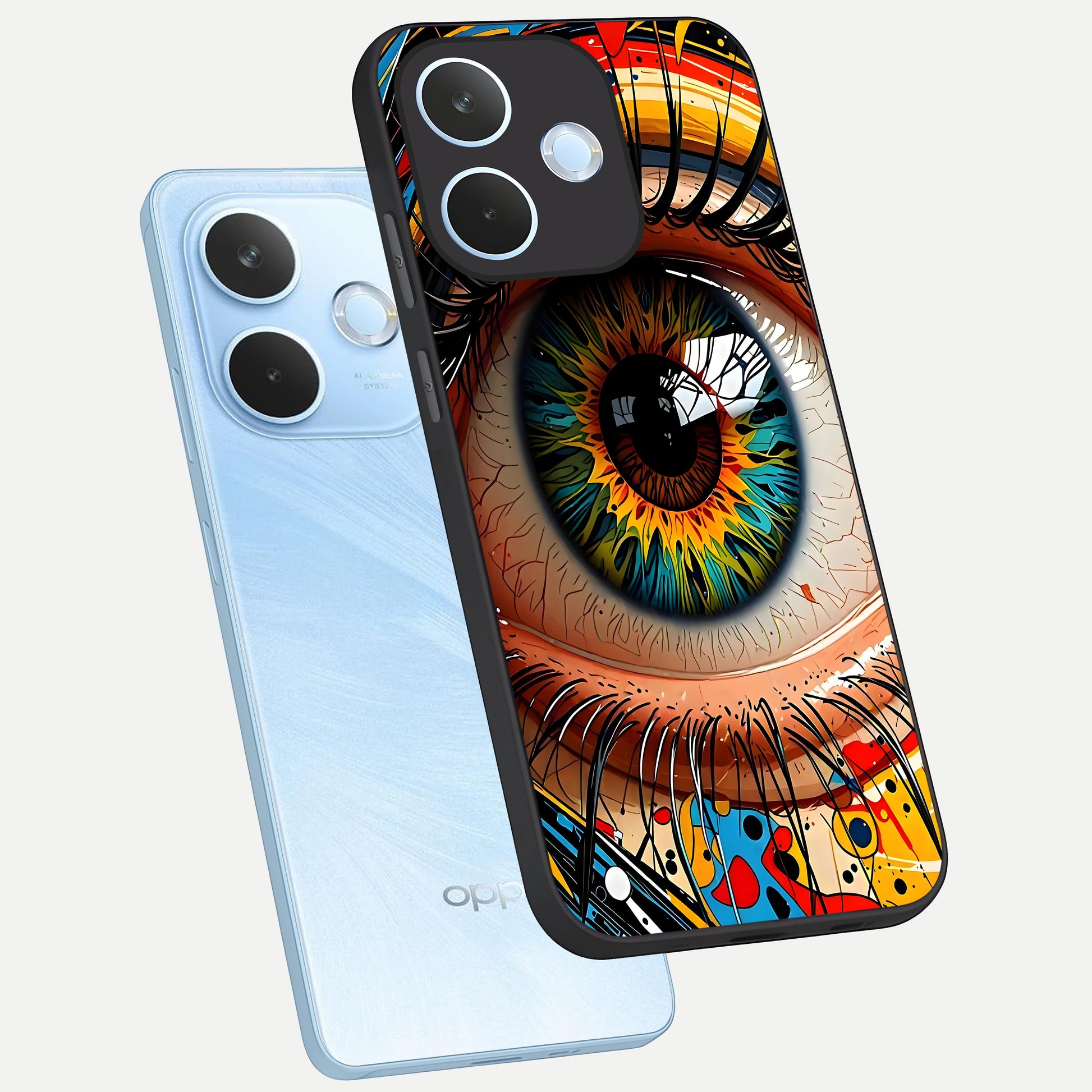  Colorful Eye phone case For Oppo Reno 15 Pro mini showing premium glass back cover with detailed artwork
