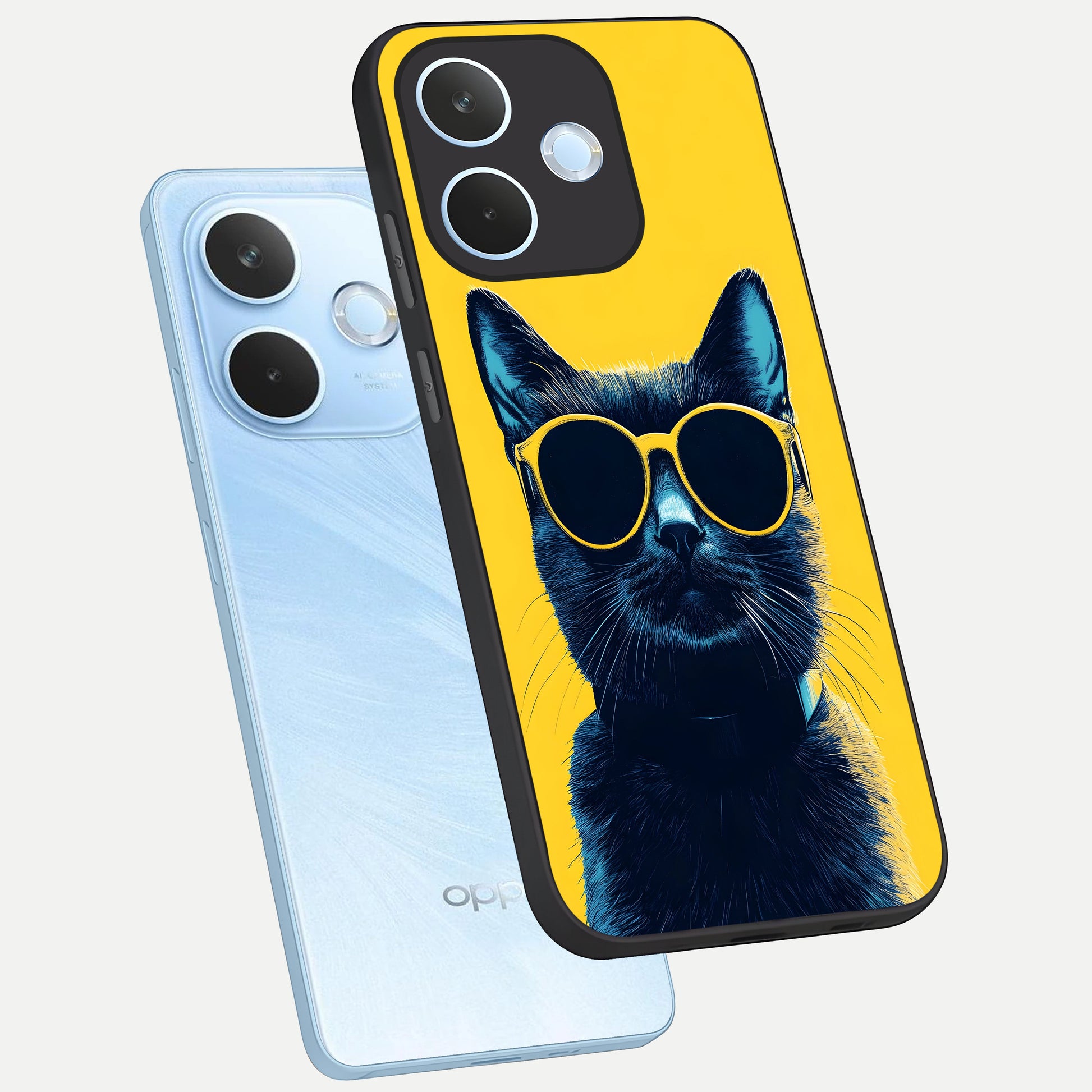  Cool Cat Vibes phone case For Oppo Reno 15 Pro mini showing premium glass back cover with detailed artwork