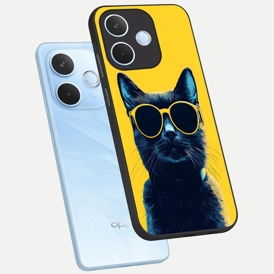  Cool Cat Vibes phone case For Oppo Reno 15 Pro mini showing premium glass back cover with detailed artwork
