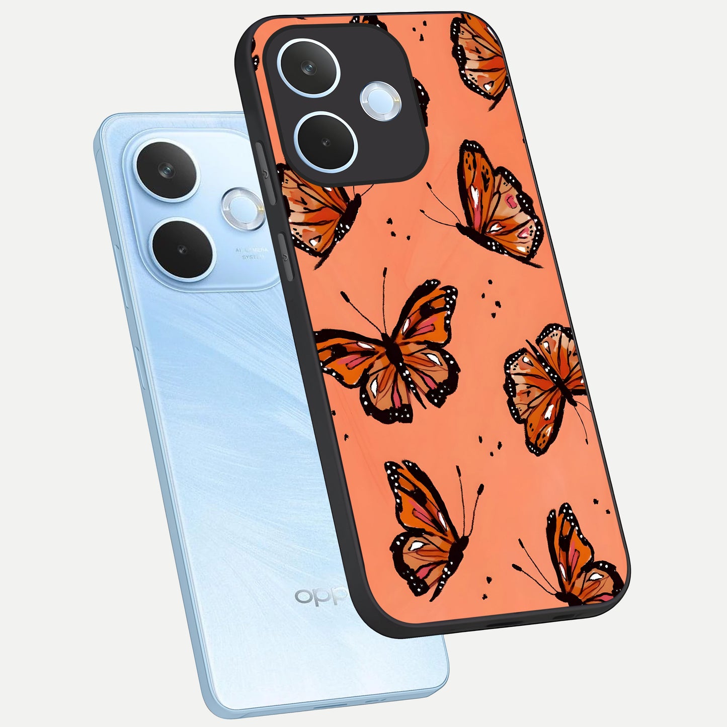  Coral Wing Butterfly phone case For Oppo Reno 15 Pro mini showing premium glass back cover with detailed artwork