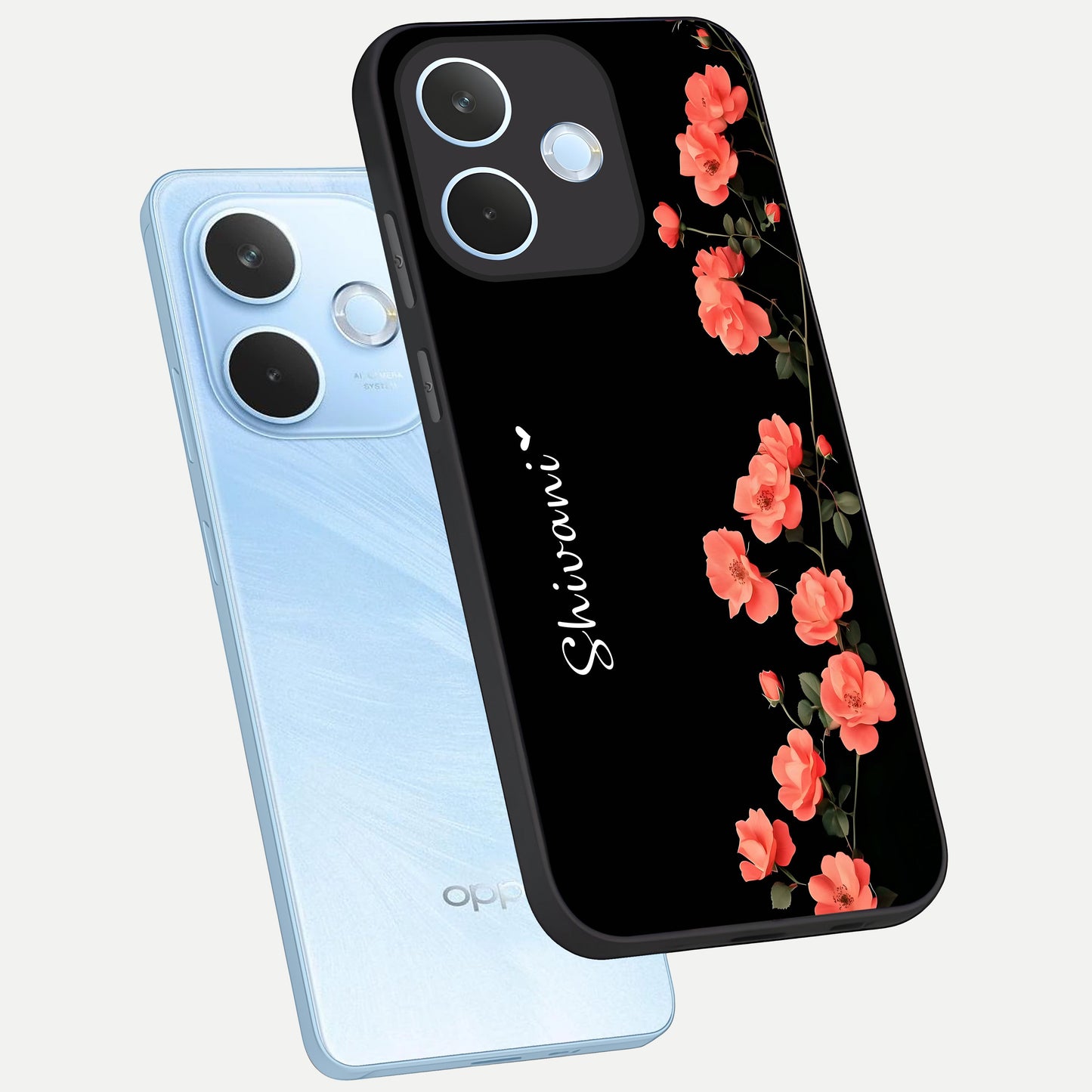  Crimson Bloom Grace Custom Name phone case For Oppo Reno 15 Pro mini showing premium glass back cover with detailed artwork