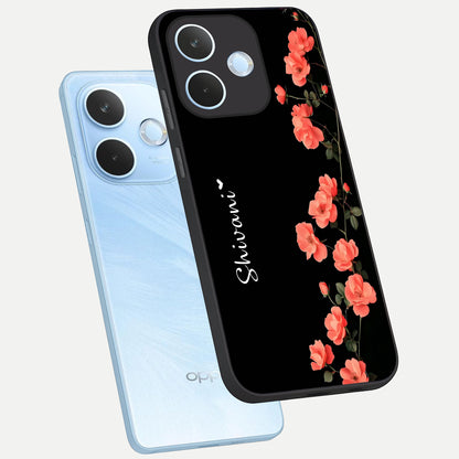  Crimson Bloom Grace Custom Name phone case For Oppo Reno 15 Pro mini showing premium glass back cover with detailed artwork