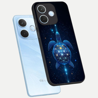  Crimson Blue Turtle phone case For Oppo Reno 15 Pro mini showing premium glass back cover with detailed artwork