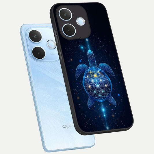  Crimson Blue Turtle phone case For Oppo Reno 15 Pro mini showing premium glass back cover with detailed artwork