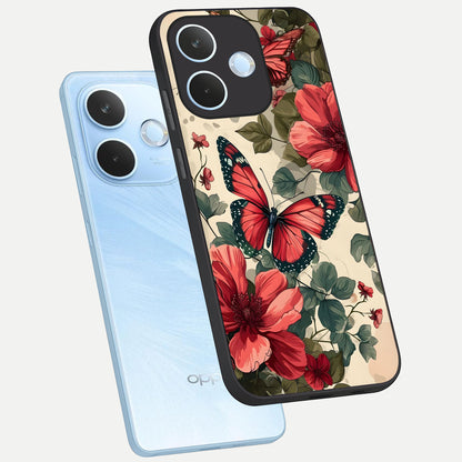  Crimson Butterfly Garden phone case For Oppo Reno 15 Pro mini showing premium glass back cover with detailed artwork