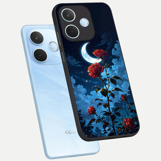  Crimson Rose Moon phone case For Oppo Reno 15 Pro mini showing premium glass back cover with detailed artwork