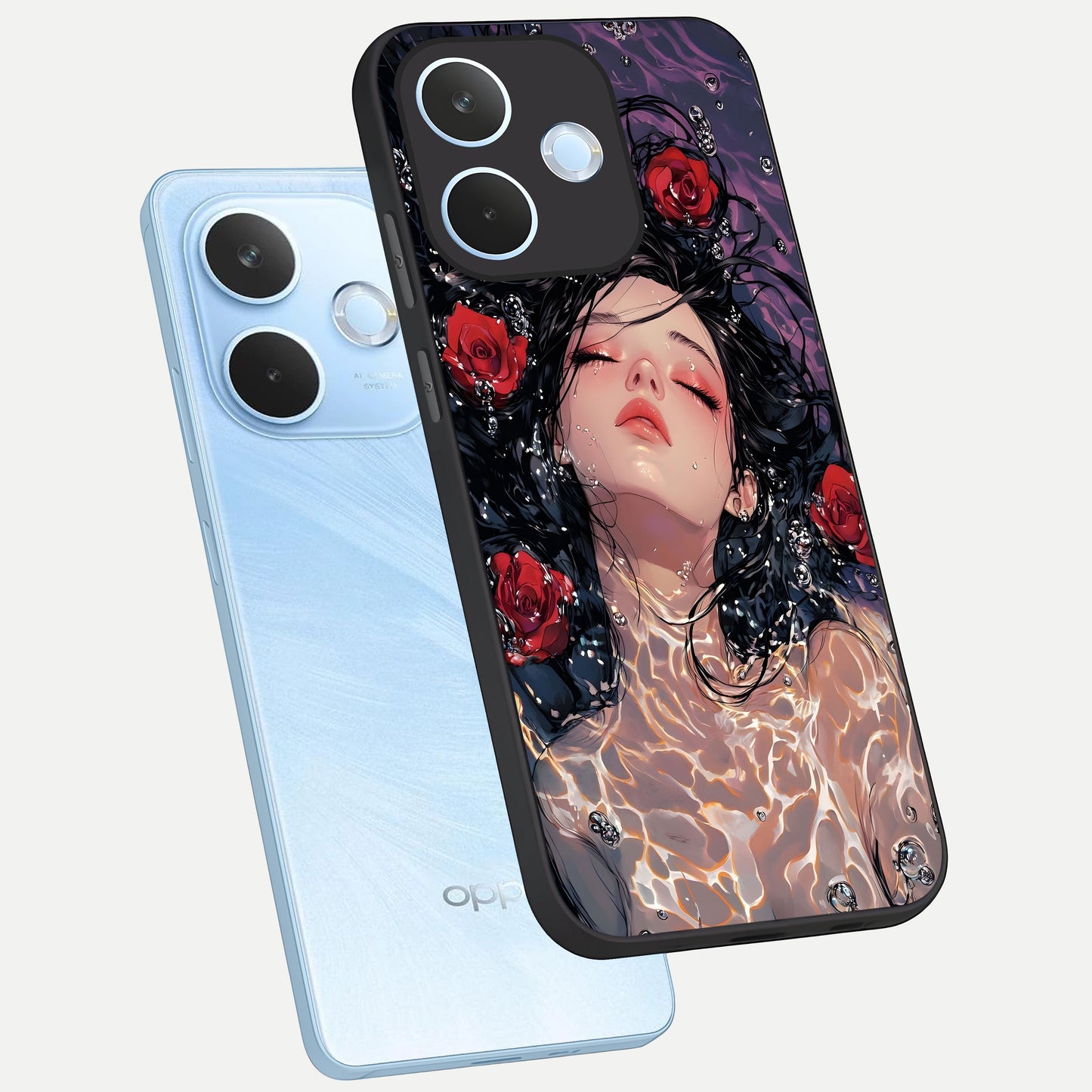  Crimson Rose Serenity phone case For Oppo Reno 15 Pro mini showing premium glass back cover with detailed artwork
