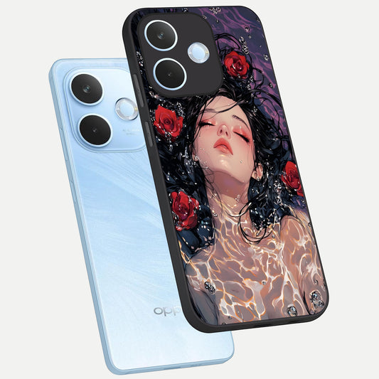  Crimson Rose Serenity phone case For Oppo Reno 15 Pro mini showing premium glass back cover with detailed artwork
