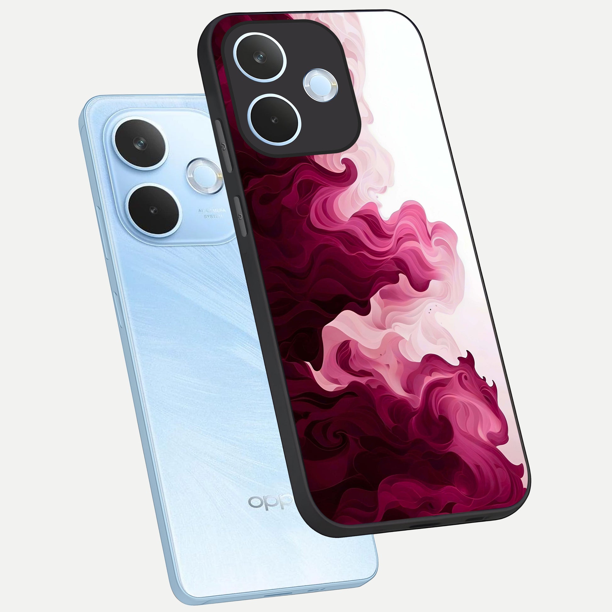  Crimson Wave Flow phone case For Oppo Reno 15 Pro mini showing premium glass back cover with detailed artwork
