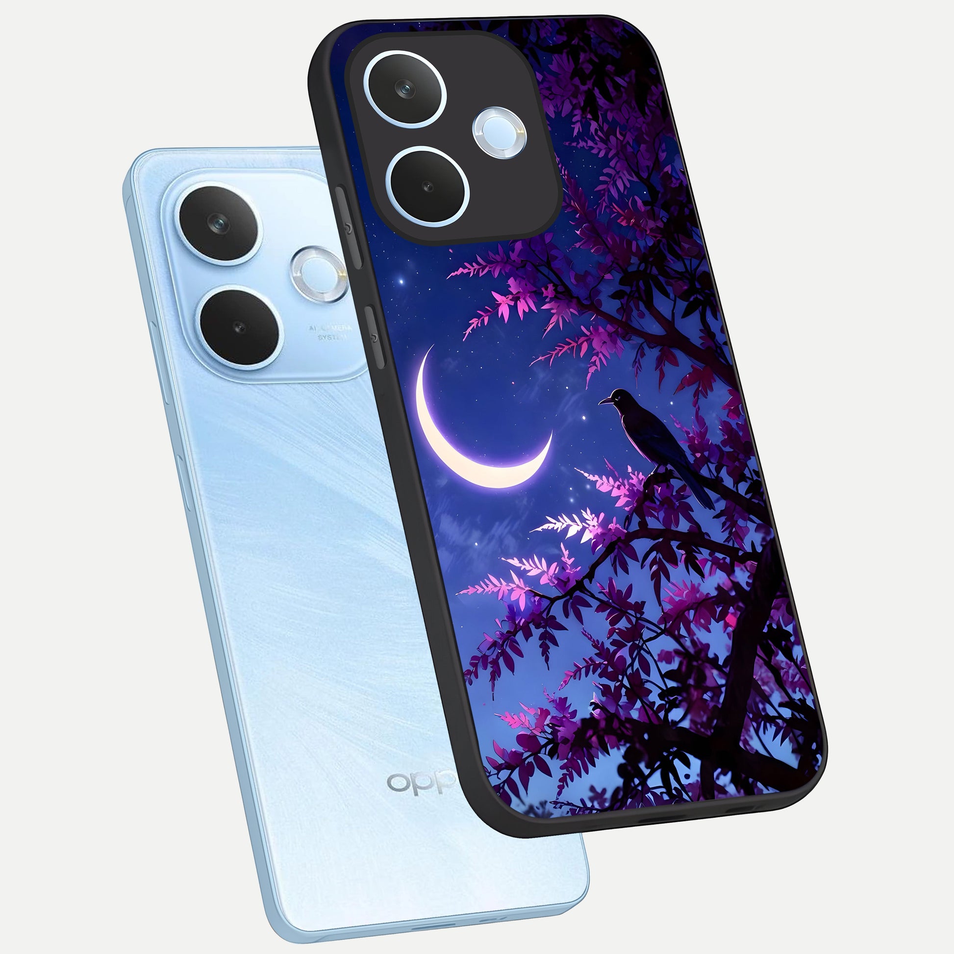  Crow And Moon Scenery phone case For Oppo Reno 15 Pro mini showing premium glass back cover with detailed artwork