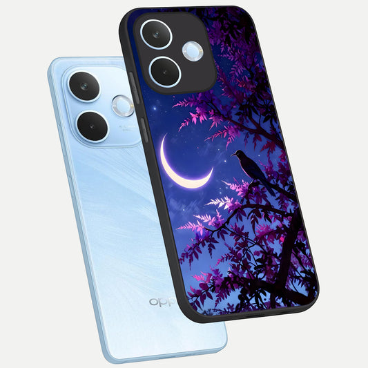  Crow And Moon Scenery phone case For Oppo Reno 15 Pro mini showing premium glass back cover with detailed artwork