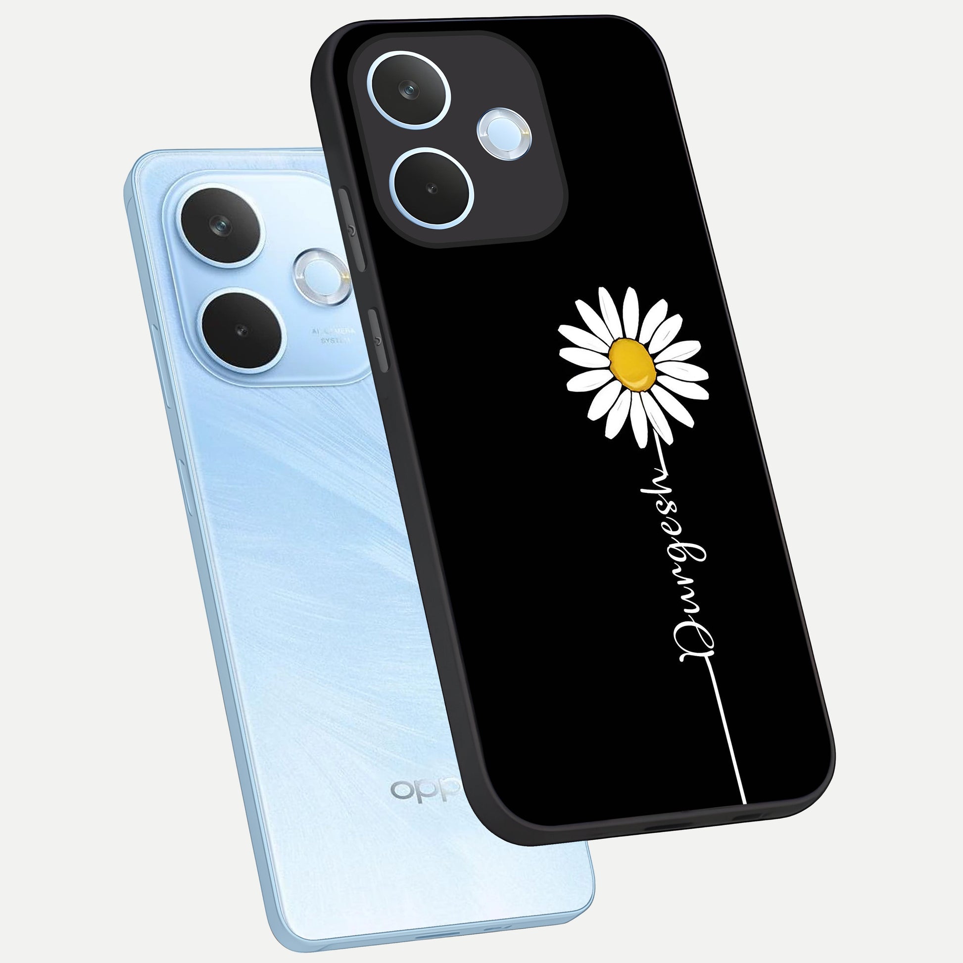  Custom Name White Flower phone case For Oppo Reno 15 Pro mini showing premium glass back cover with detailed artwork