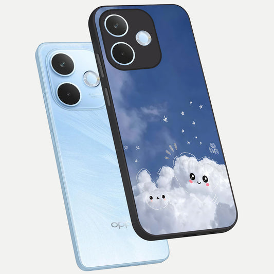  Cute Blossom Cloud phone case For Oppo Reno 15 Pro mini showing premium glass back cover with detailed artwork