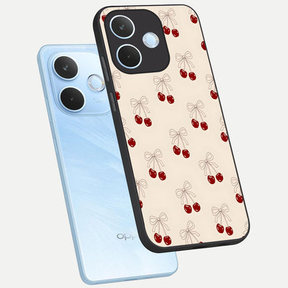  Cute Cherry Pattern phone case For Oppo Reno 15 Pro mini showing premium glass back cover with detailed artwork