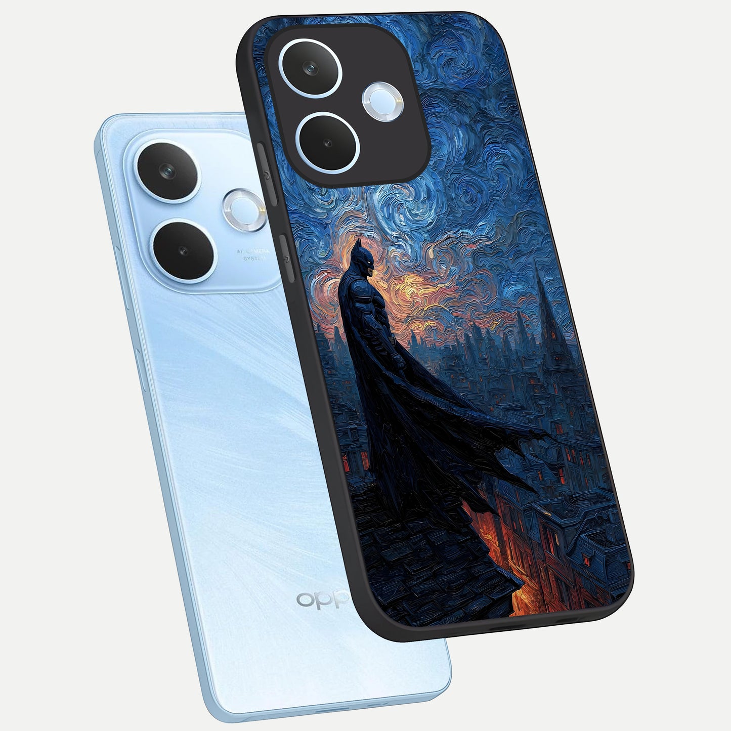  Dark Knight Dusk phone case For Oppo Reno 15 Pro mini showing premium glass back cover with detailed artwork