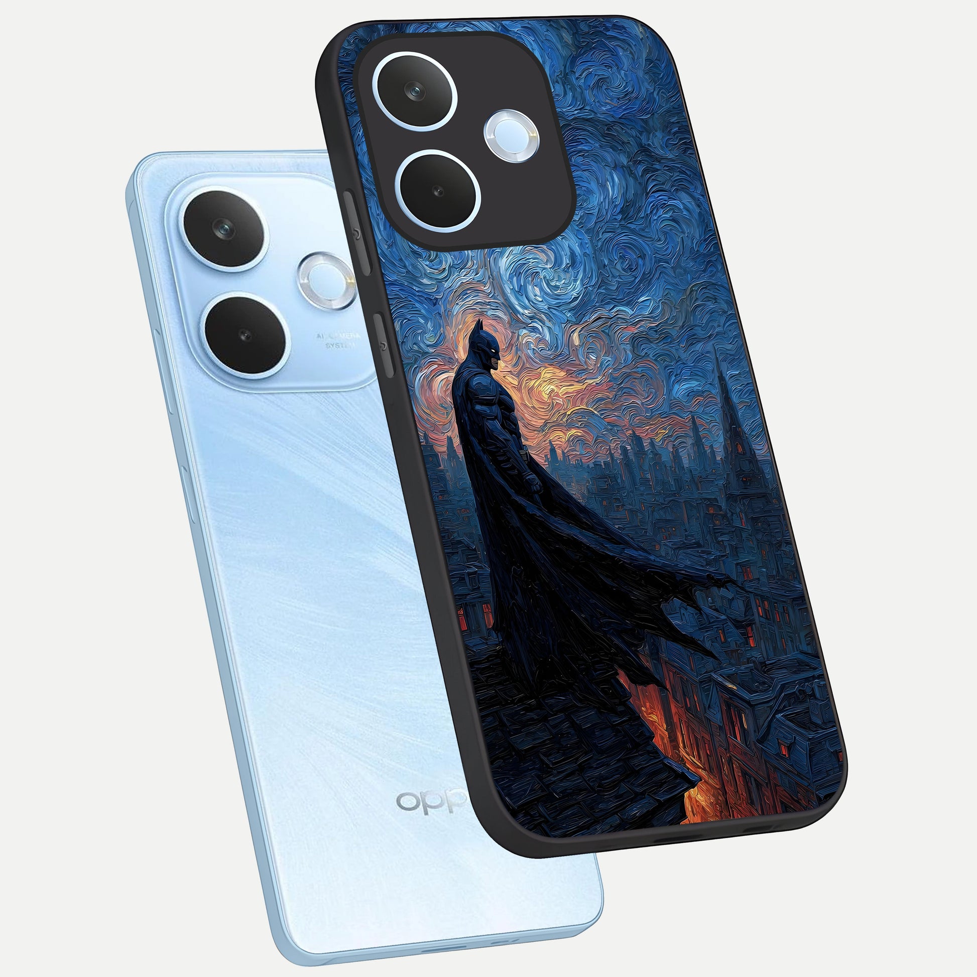  Dark Knight Dusk phone case For Oppo Reno 15 Pro mini showing premium glass back cover with detailed artwork