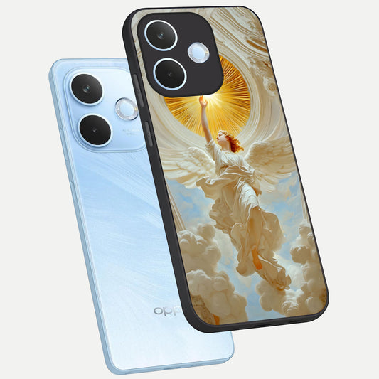  Divine Light Angel phone case For Oppo Reno 15 Pro mini showing premium glass back cover with detailed artwork