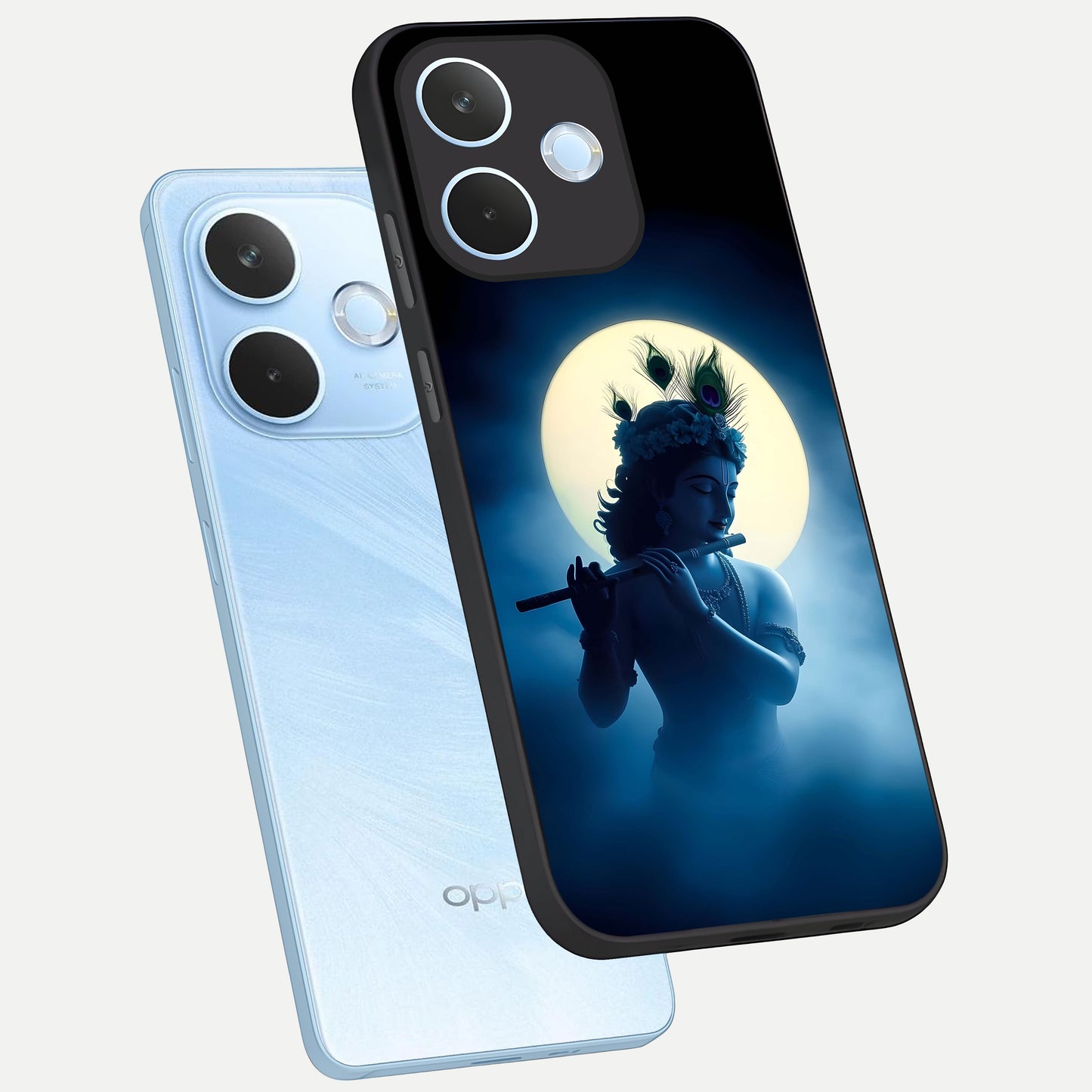  Divine Moon Flute phone case For Oppo Reno 15 Pro mini showing premium glass back cover with detailed artwork