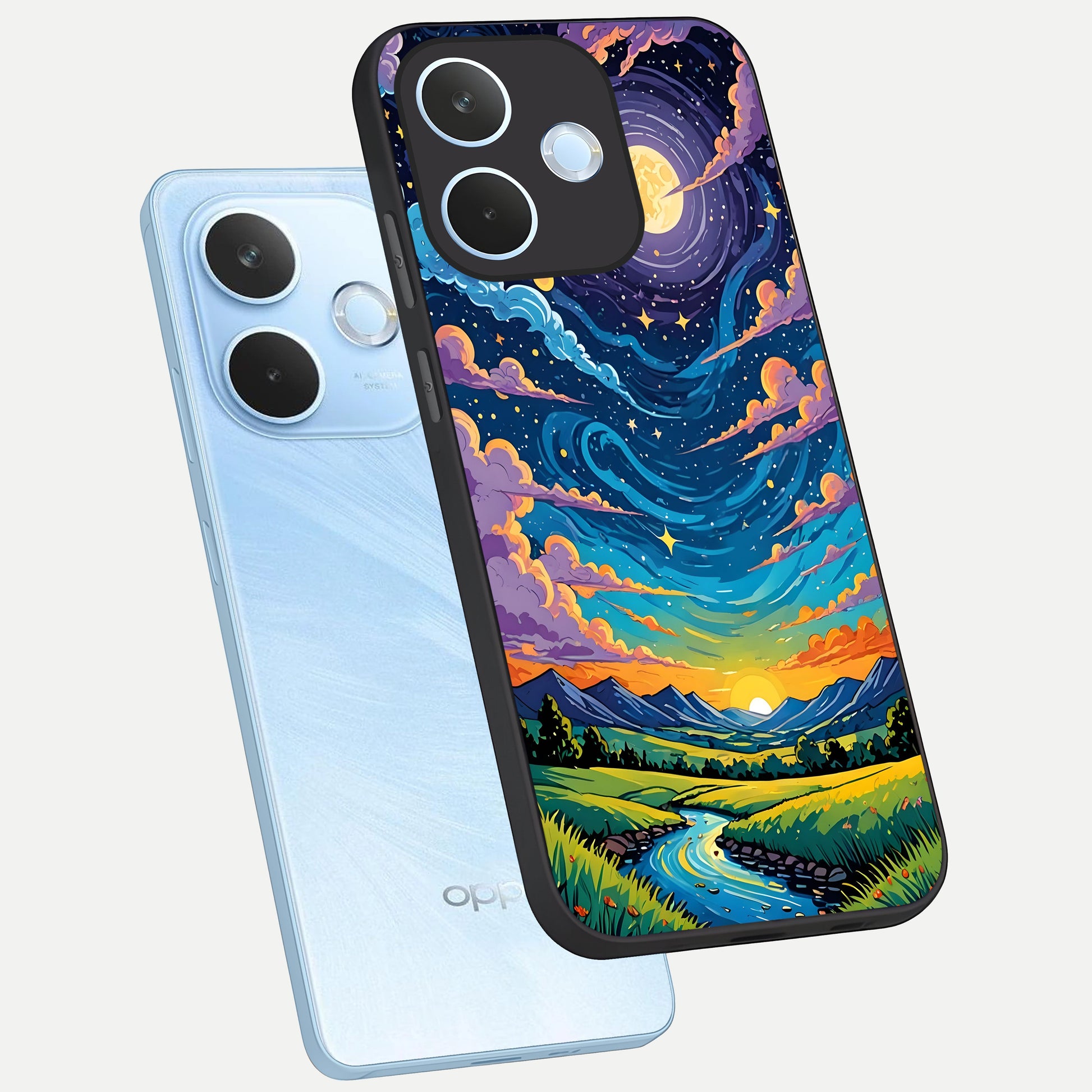  Dreamy Night Landscape phone case For Oppo Reno 15 Pro mini showing premium glass back cover with detailed artwork