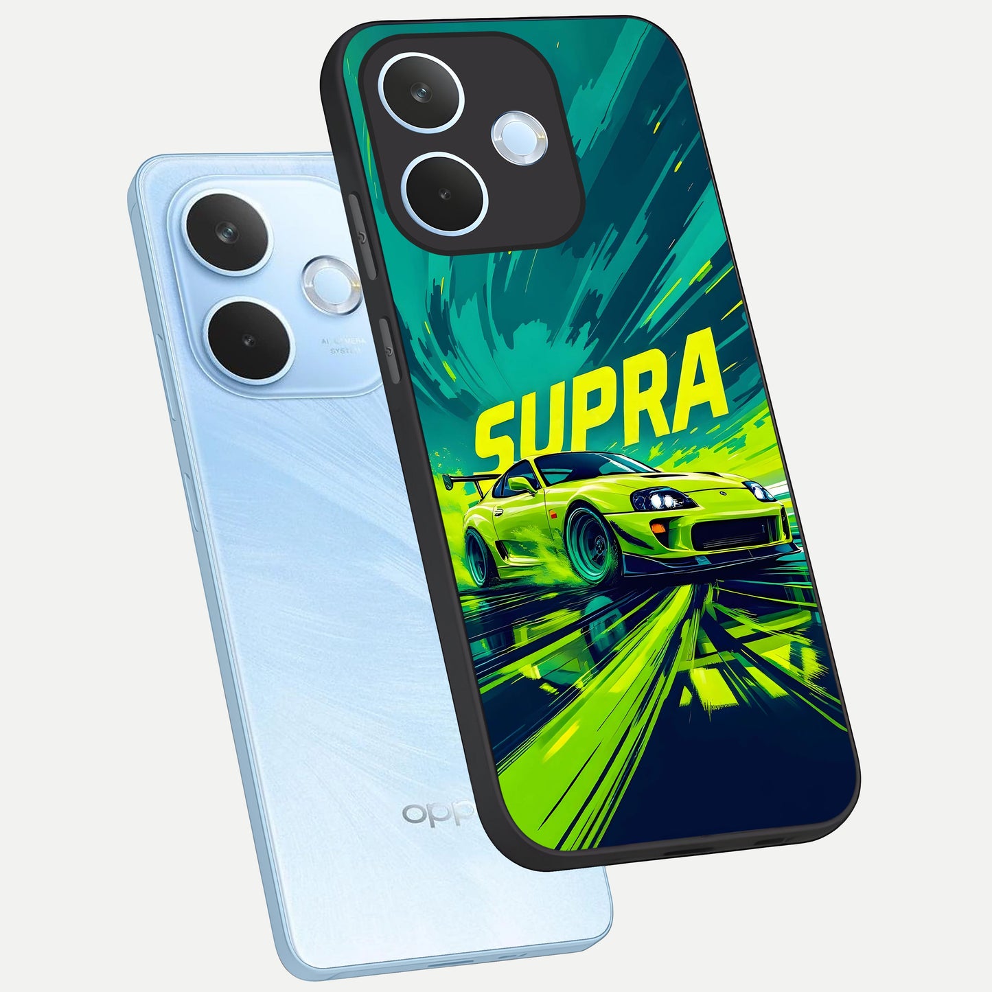  Electric Supra Thunder phone case For Oppo Reno 15 Pro mini showing premium glass back cover with detailed artwork